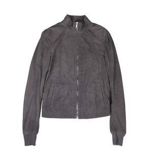 Rick Owens intarsia leather jacket in blue gray blistered leather brand new